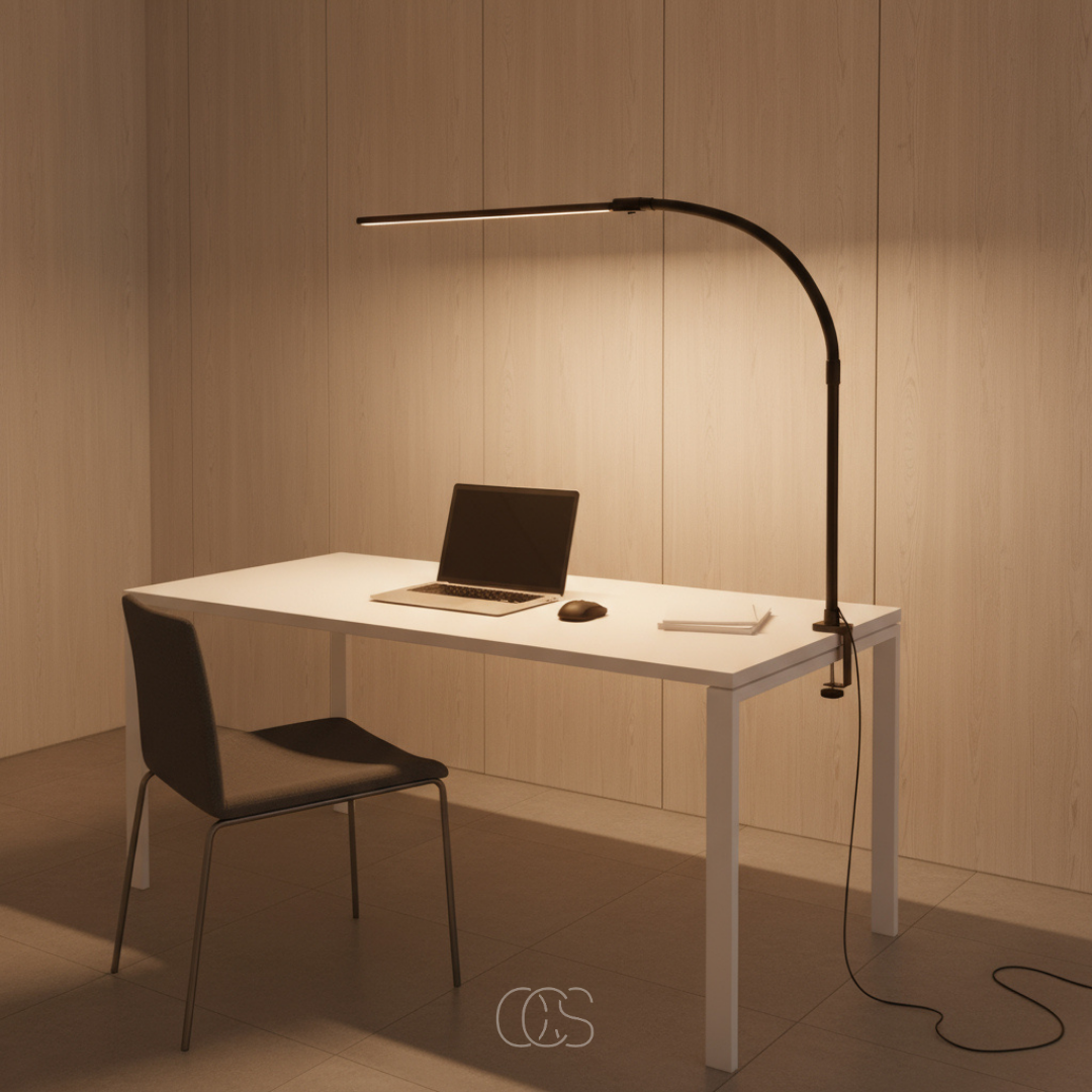 Dimbar skrivebordslampe - 3 lysfarger &amp; justerbart design