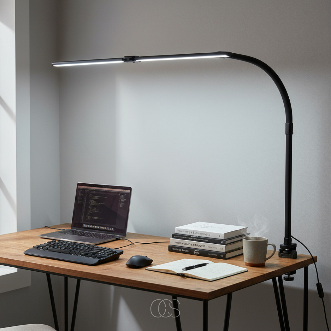 Dimbar skrivebordslampe - 3 lysfarger &amp; justerbart design