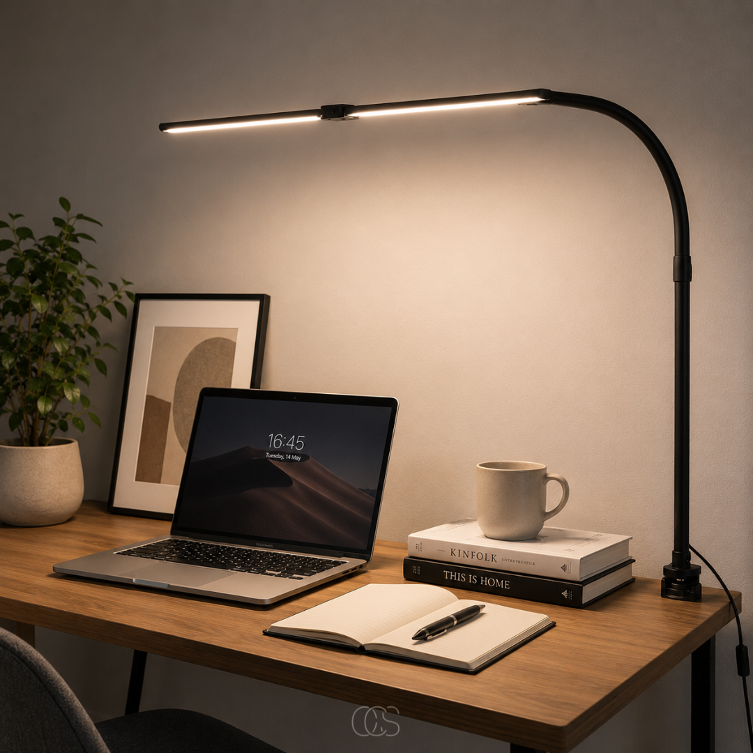 Dimbar skrivebordslampe - 3 lysfarger &amp; justerbart design