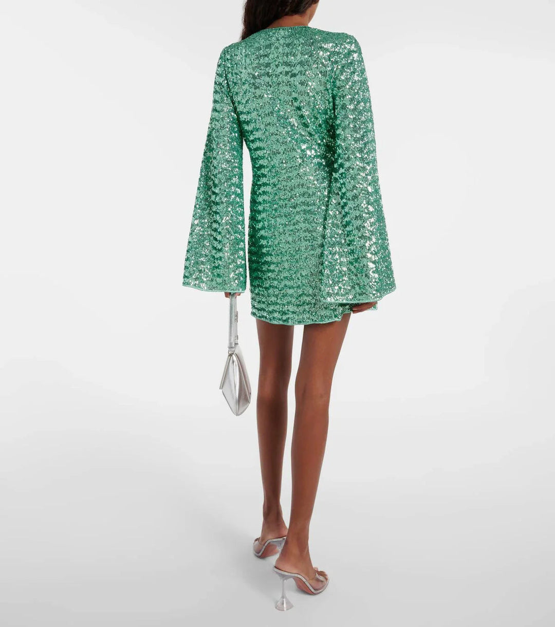 Glamorøs Sequin V‑Hals Festkjole