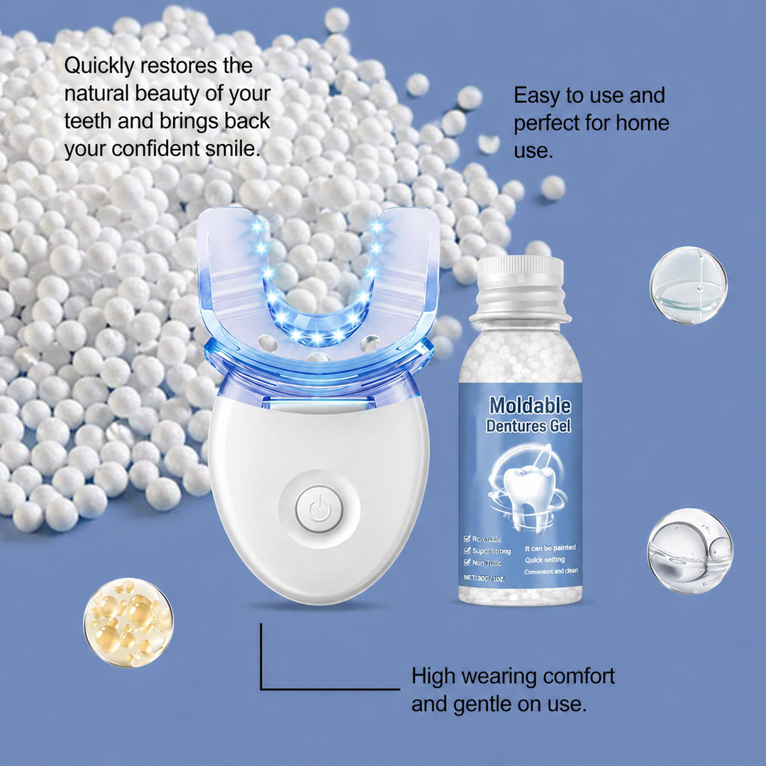 Protese | Tannreparasjonssett med LED | Formbar tannprotesegel | Futusly