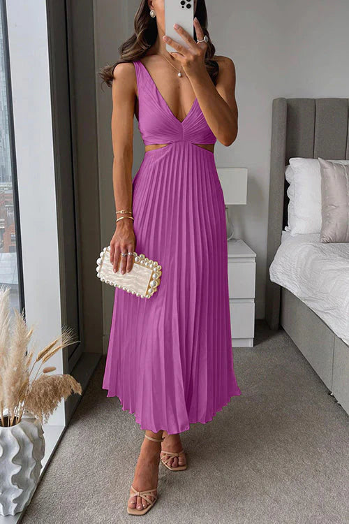 Kvinners Pleated Maxi Kjole Elegant & Flowy