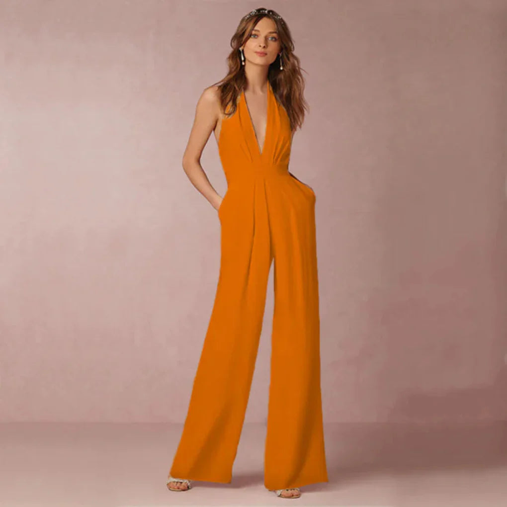 Dyp V-hals Ryggløs Jumpsuit