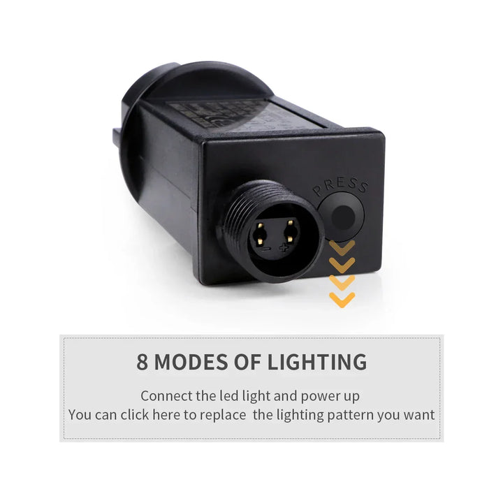 LuminaraX | Utendørs LED-lyslenke 24V | 8 lysmodus | Vanntett IP65 | 10–100 m | Til hage, hjem og julepynt