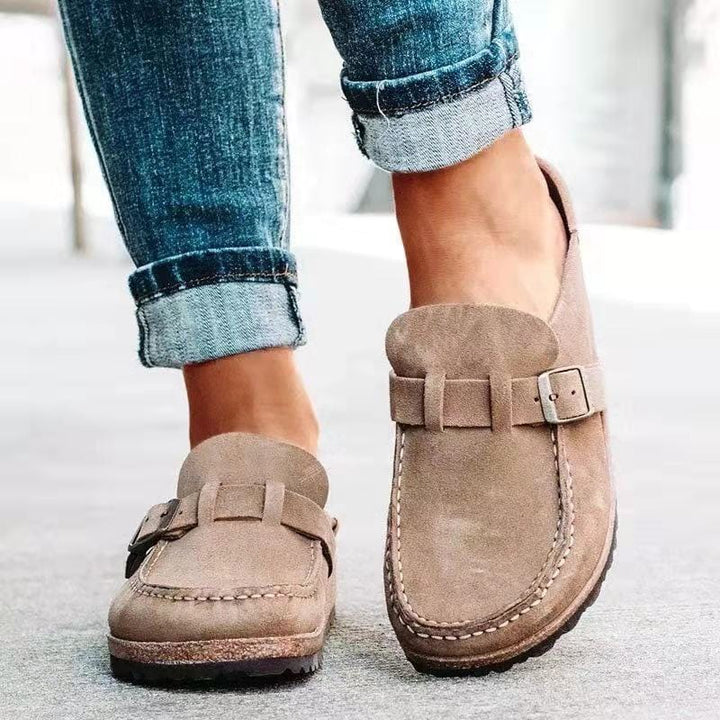 Retro slip-on-sandaler i semsket skinn med ortopedisk komfort - Solenza