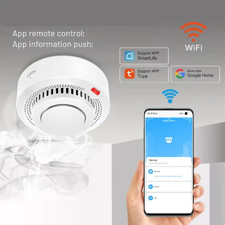 Älykäs WiFi-savuhälytin palohälytin 85 dB – SafeSense