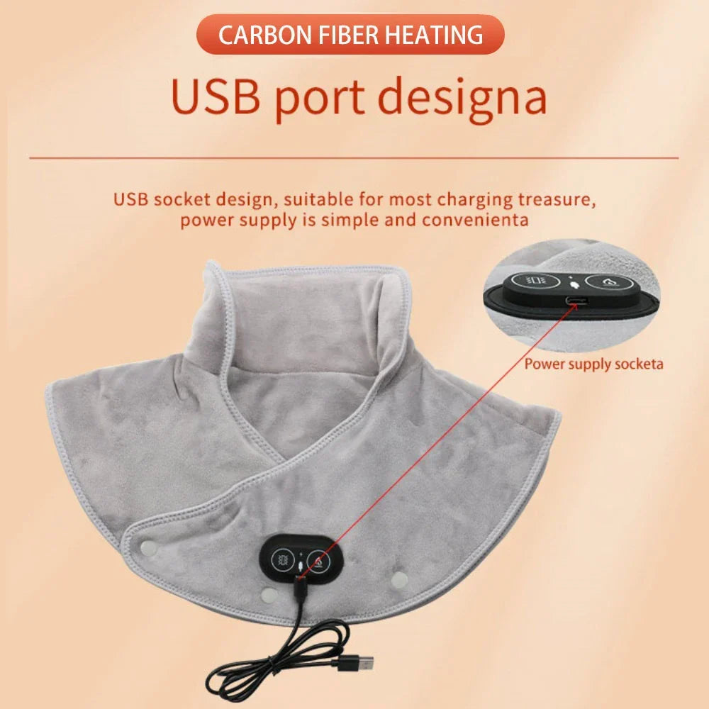 ThermoLiva varmemassasjeapparat for nakke og skuldre | USB-varmepute med vibrasjon | 3 temperaturnivåer og timer | Myk plysj