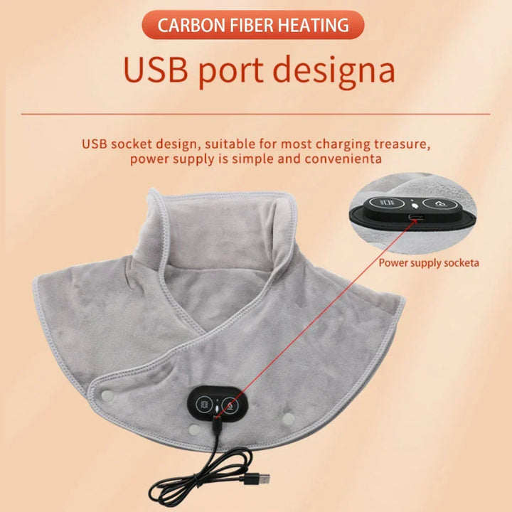 ThermoLiva varmemassasjeapparat for nakke og skuldre | USB-varmepute med vibrasjon | 3 temperaturnivåer og timer | Myk plysj