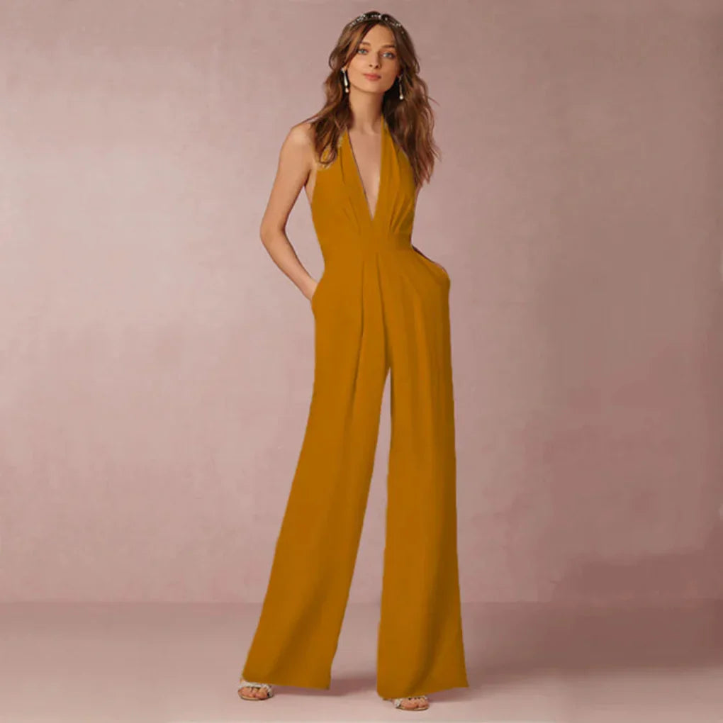 Dyp V-hals Ryggløs Jumpsuit