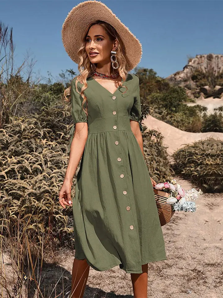 V-Hals Bomull Vår/Sommer Kjole med Utenkelig Eleganse