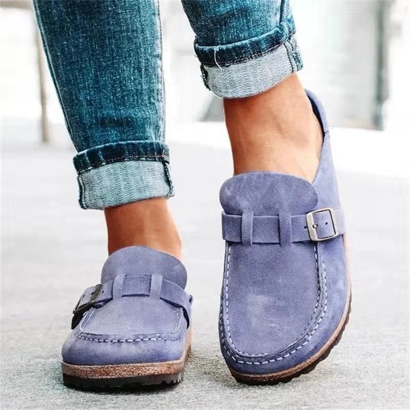 Retro slip-on-sandaler i semsket skinn med ortopedisk komfort - Solenza