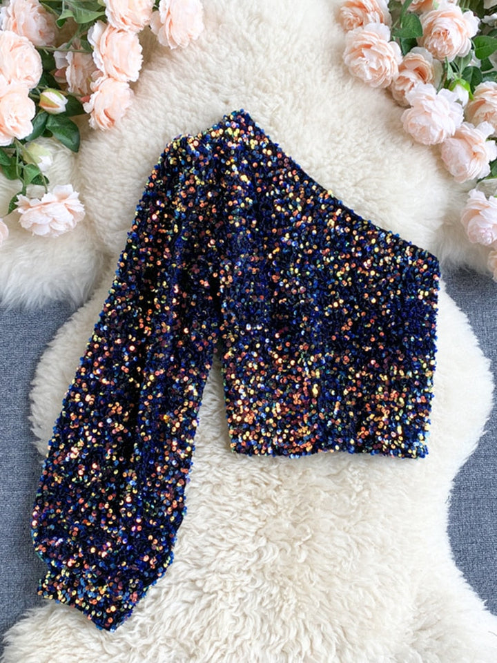 Fleur – Glitter En-Skulder Top | Sparkle med Eleganse