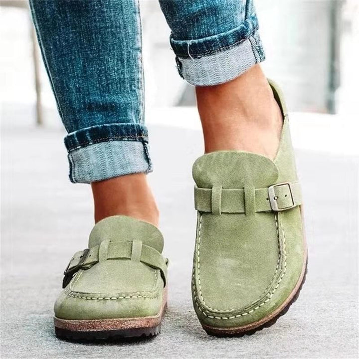 Retro slip-on-sandaler i semsket skinn med ortopedisk komfort - Solenza