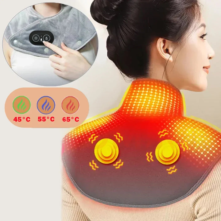 ThermoLiva varmemassasjeapparat for nakke og skuldre | USB-varmepute med vibrasjon | 3 temperaturnivåer og timer | Myk plysj