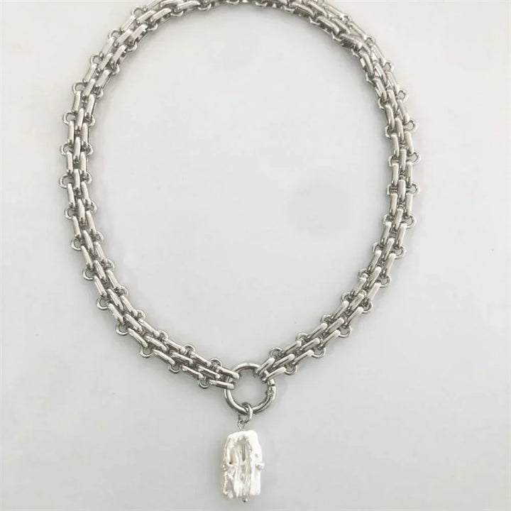 Baroque Freshwater Pearl Necklace med Gull &amp; Sølv Kjede