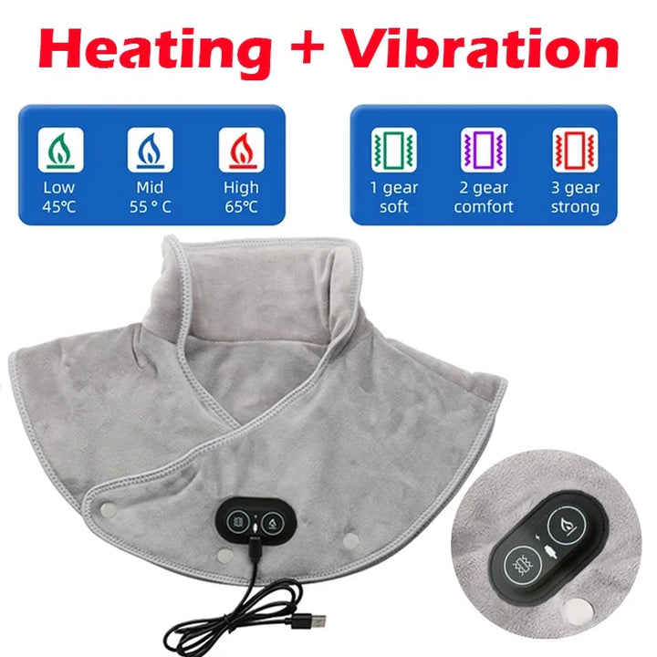 ThermoLiva varmemassasjeapparat for nakke og skuldre | USB-varmepute med vibrasjon | 3 temperaturnivåer og timer | Myk plysj