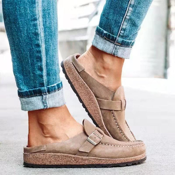 Retro slip-on-sandaler i semsket skinn med ortopedisk komfort - Solenza