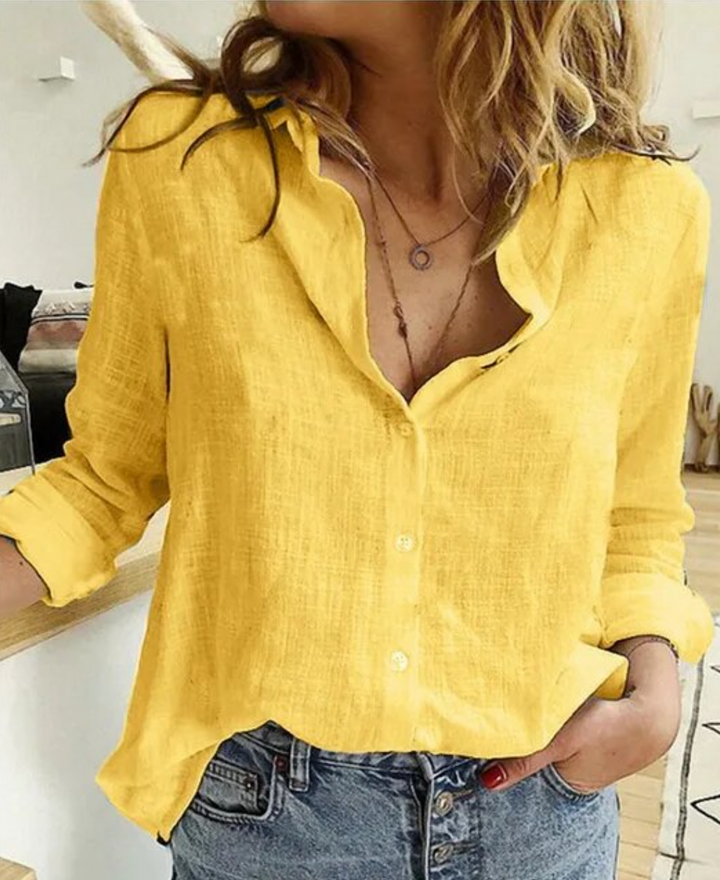 Langermet Bluse med Elegant Drapering og Mykt Stoff
