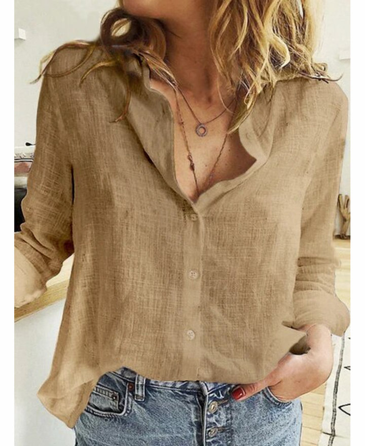 Langermet Bluse med Elegant Drapering og Mykt Stoff