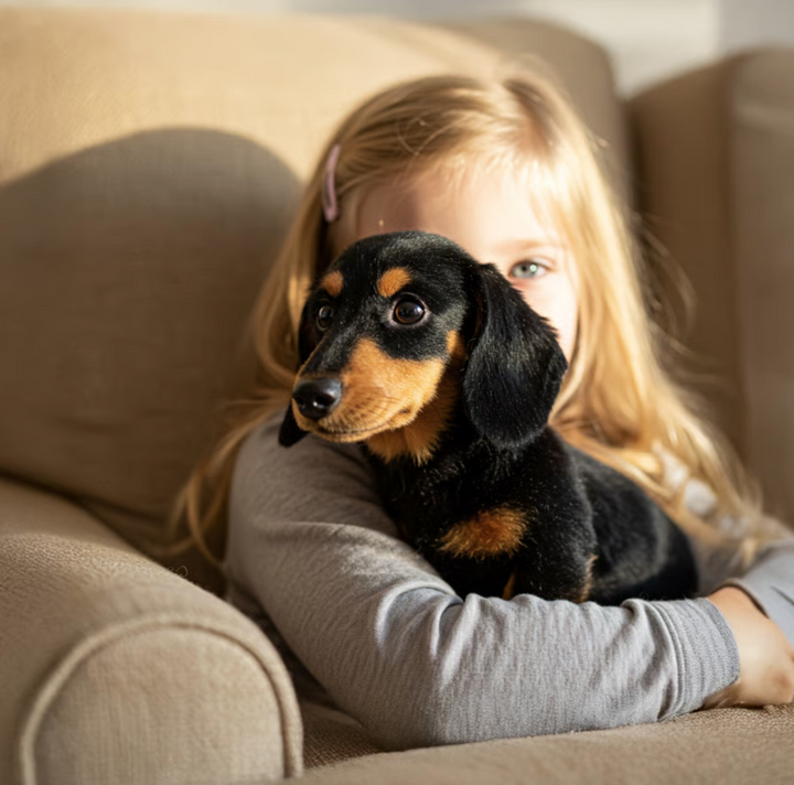Interaktiv plysjhund med berøringssensorer, naturtro bevegelser og ultramyk pels