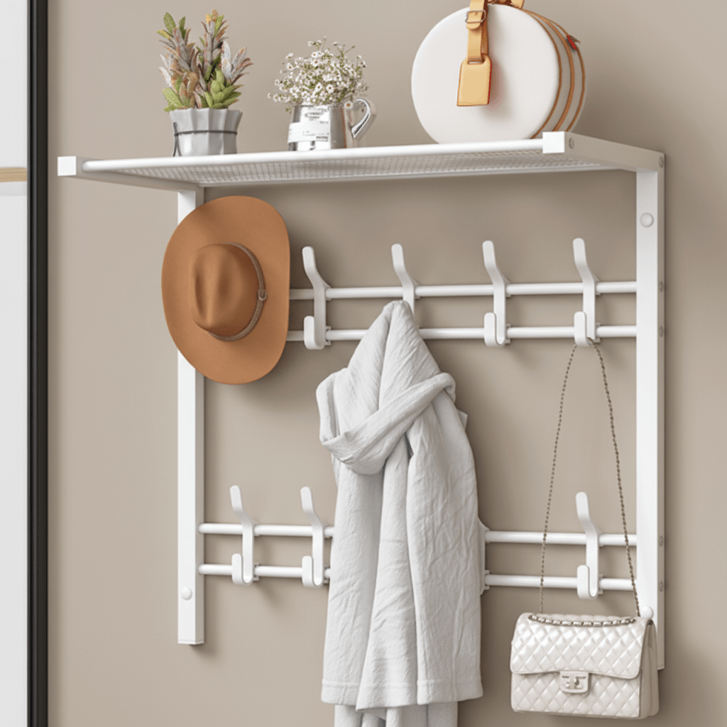 HOOKWELL – 3-i-1 vegggarderobe med hylle, kroker og klesstang