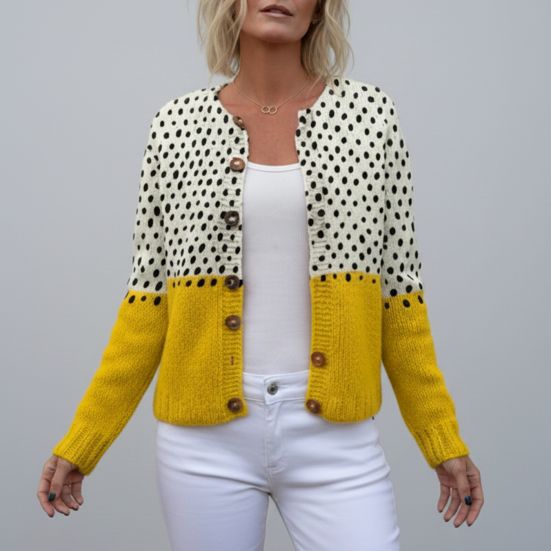 Cardigan med polka dot-mønster til dame – åpen strikkejakke