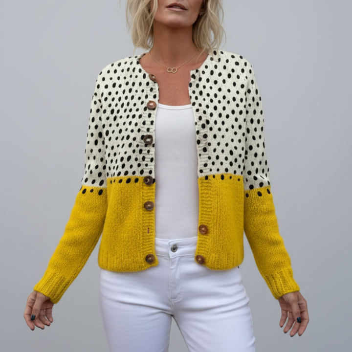 Cardigan med polka dot-mønster til dame – åpen strikkejakke