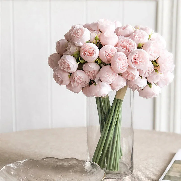 Lyra romantisk peonbukett i silke med 27 realistiske blomster