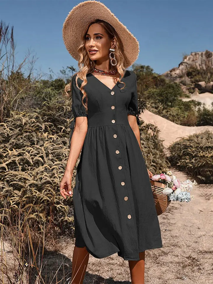 V-Hals Bomull Vår/Sommer Kjole med Utenkelig Eleganse