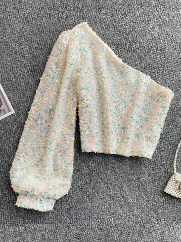 Fleur – Glitter En-Skulder Top | Sparkle med Eleganse