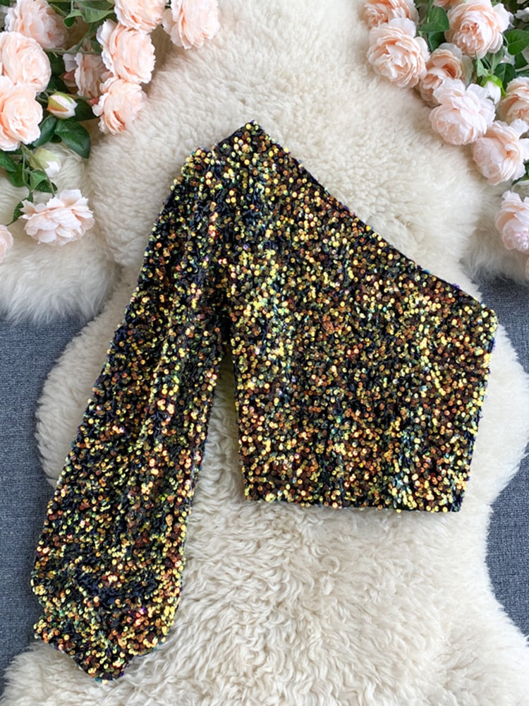 Fleur – Glitter En-Skulder Top | Sparkle med Eleganse