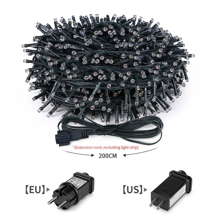 LuminaraX | Utendørs LED-lyslenke 24V | 8 lysmodus | Vanntett IP65 | 10–100 m | Til hage, hjem og julepynt