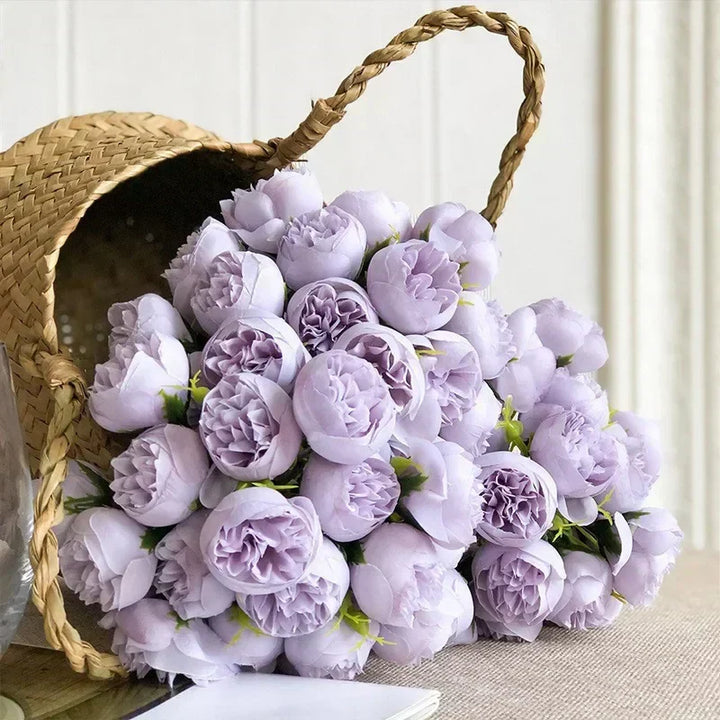Lyra romantisk peonbukett i silke med 27 realistiske blomster