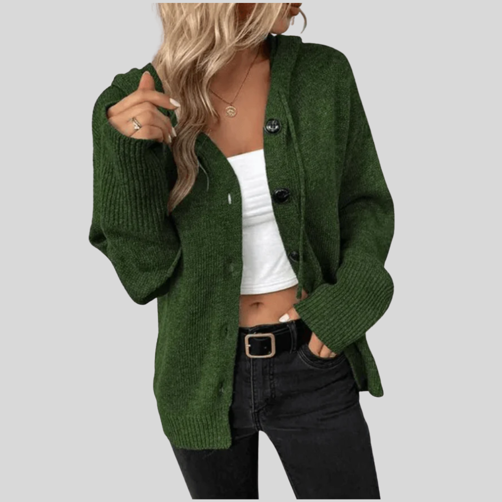 Kvinners Strikket Cardigan – Varm Knapp-Ned med Puffer Detalj