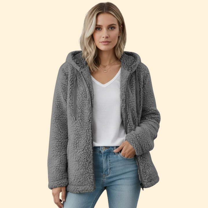 Dame Teddyjakke med Hette - Fleece Vinterjakke