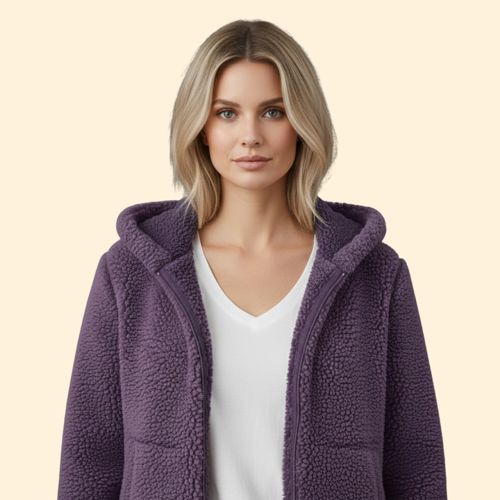 Dame Teddyjakke med Hette - Fleece Vinterjakke