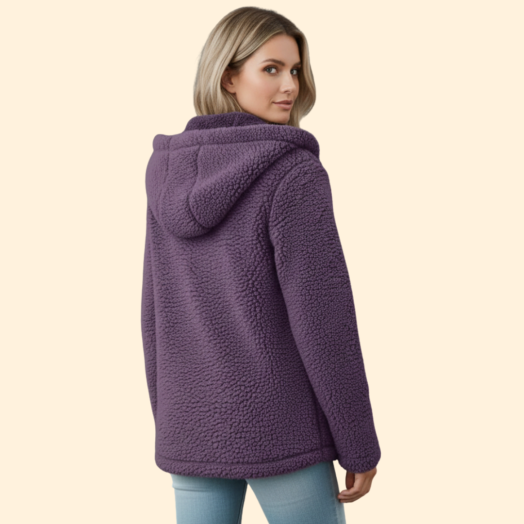 Dame Teddyjakke med Hette - Fleece Vinterjakke