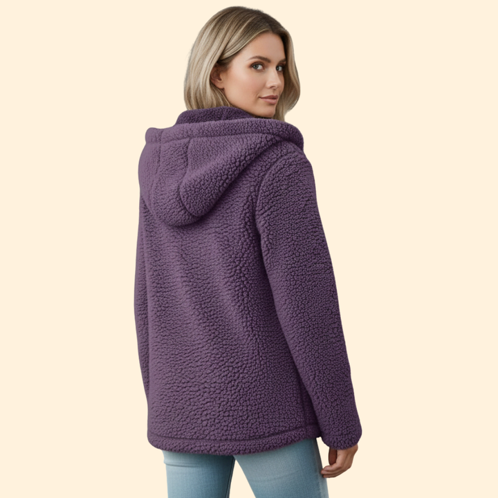 Dame Teddyjakke med Hette - Fleece Vinterjakke