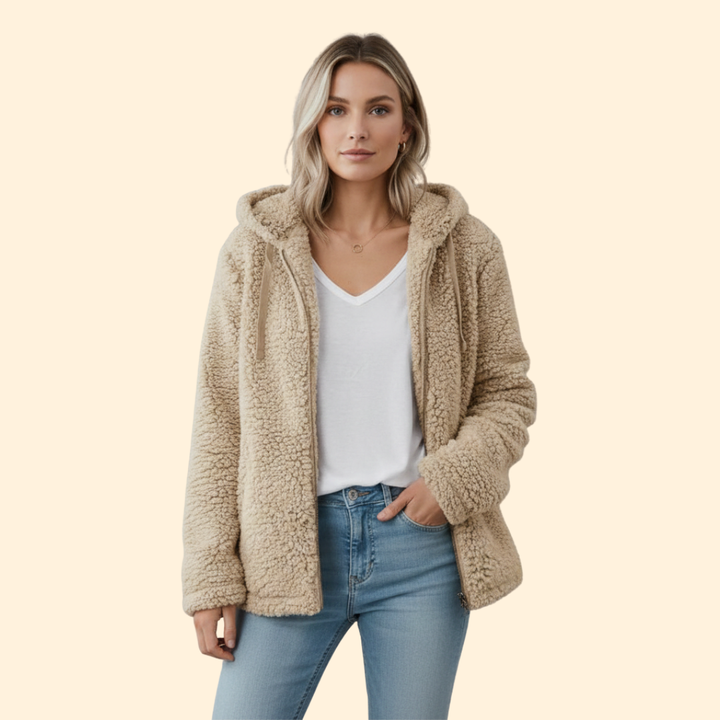 Dame Teddyjakke med Hette - Fleece Vinterjakke