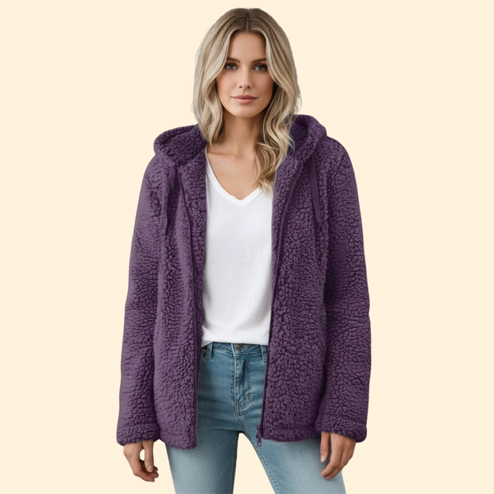 Dame Teddyjakke med Hette - Fleece Vinterjakke