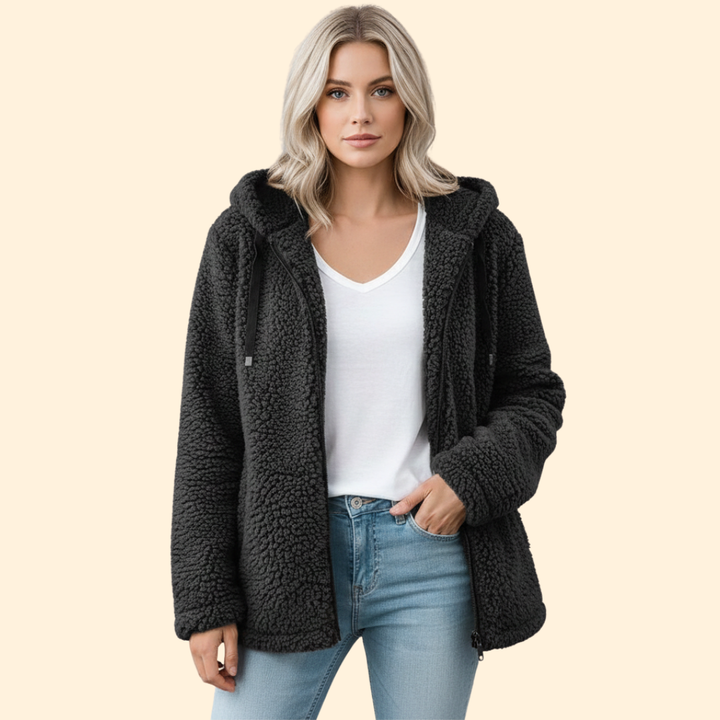 Dame Teddyjakke med Hette - Fleece Vinterjakke