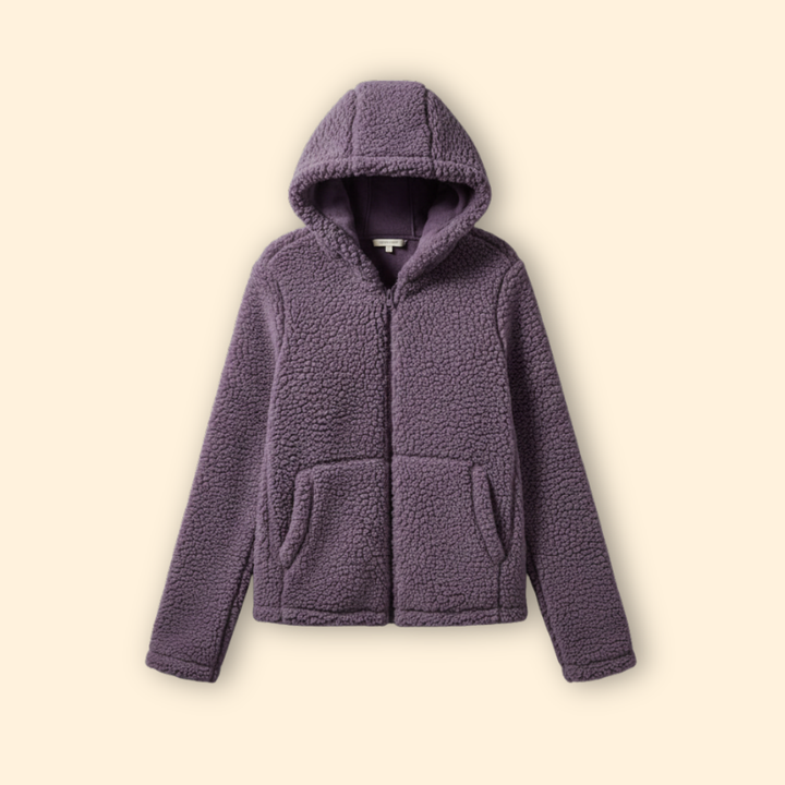 Dame Teddyjakke med Hette - Fleece Vinterjakke