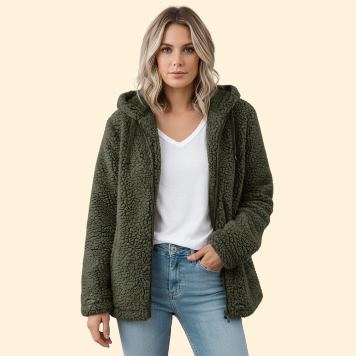 Dame Teddyjakke med Hette - Fleece Vinterjakke