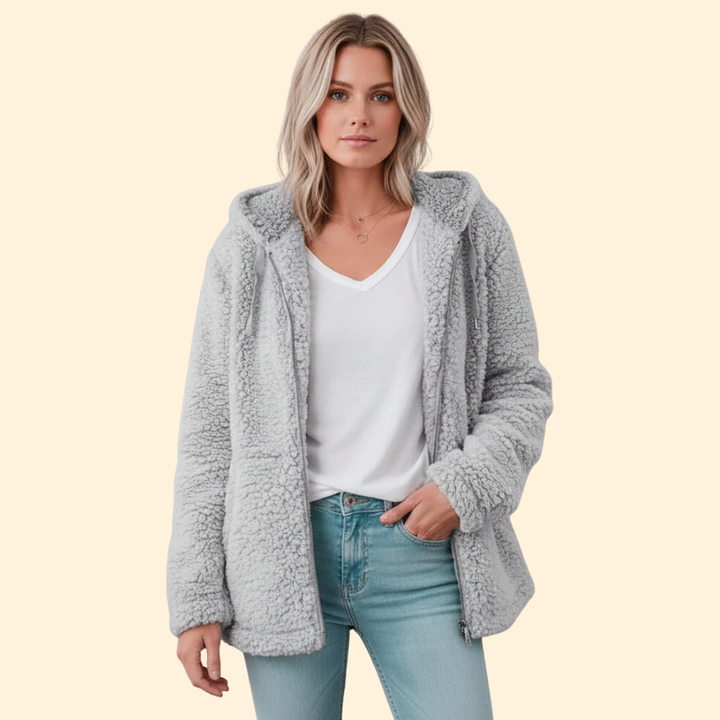Dame Teddyjakke med Hette - Fleece Vinterjakke