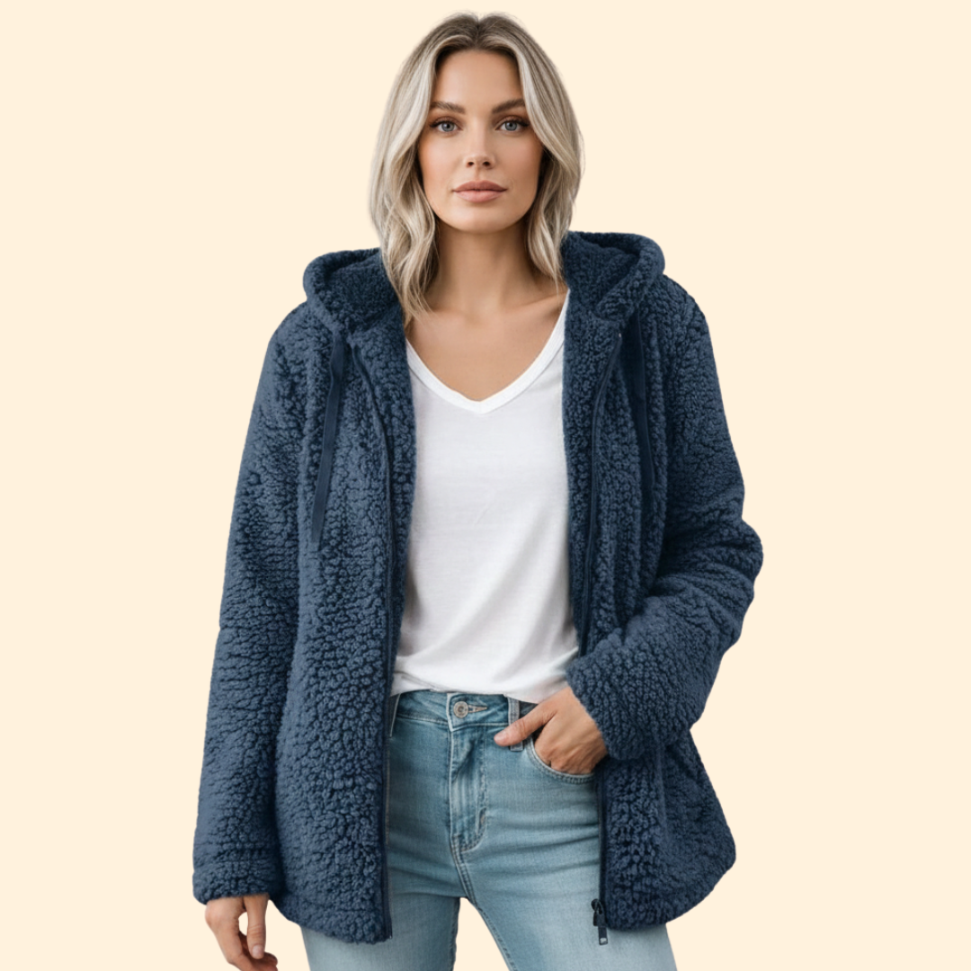 Dame Teddyjakke med Hette - Fleece Vinterjakke