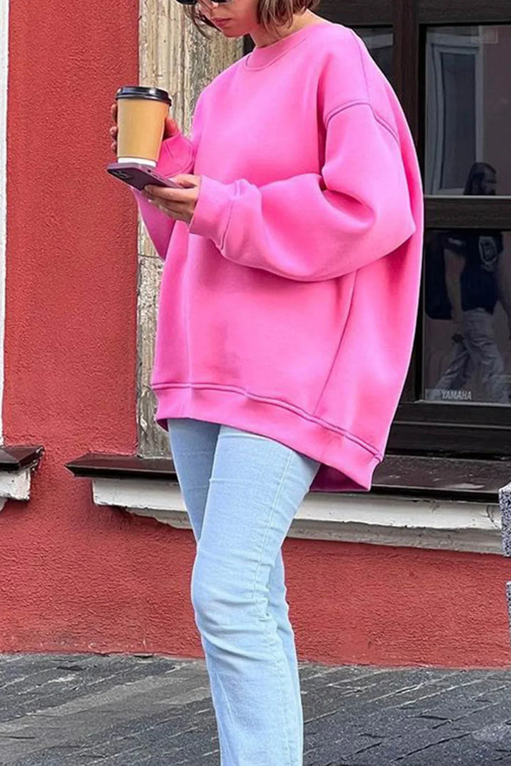 Oversized Sweatshirt til Dame – Bomull, Uformell med Rund Hals for Behagelige Hverdagsantrekk