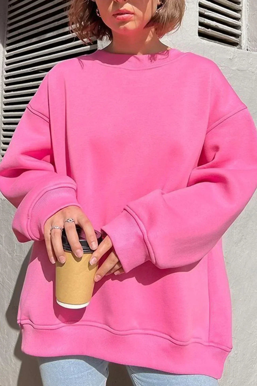 Oversized Sweatshirt til Dame – Bomull, Uformell med Rund Hals for Behagelige Hverdagsantrekk