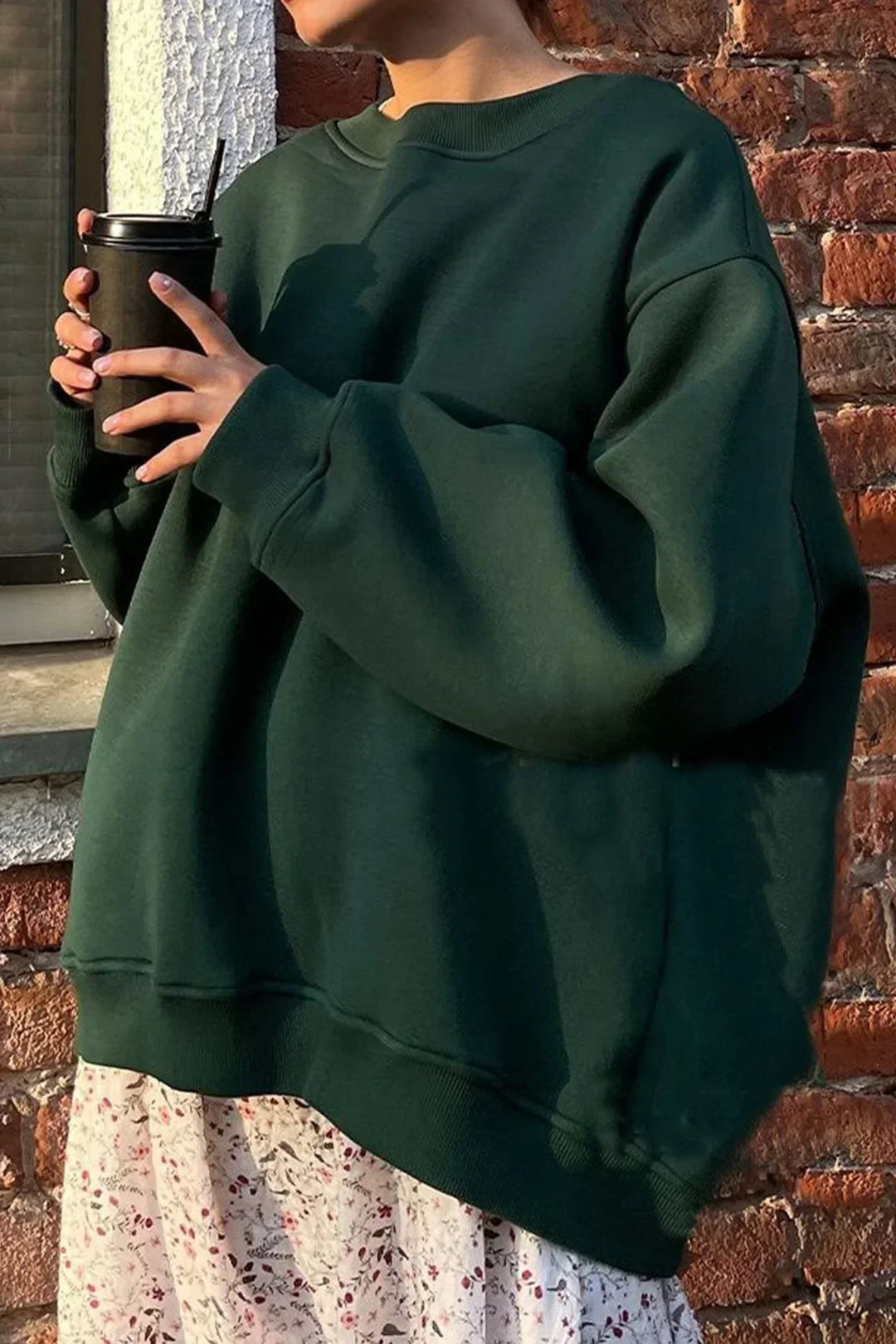Oversized Sweatshirt til Dame – Bomull, Uformell med Rund Hals for Behagelige Hverdagsantrekk