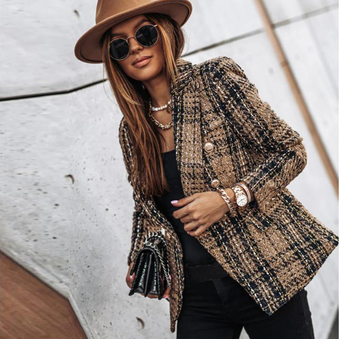 Elegant Mønstrete Kvinners Blazer med Gullknapper