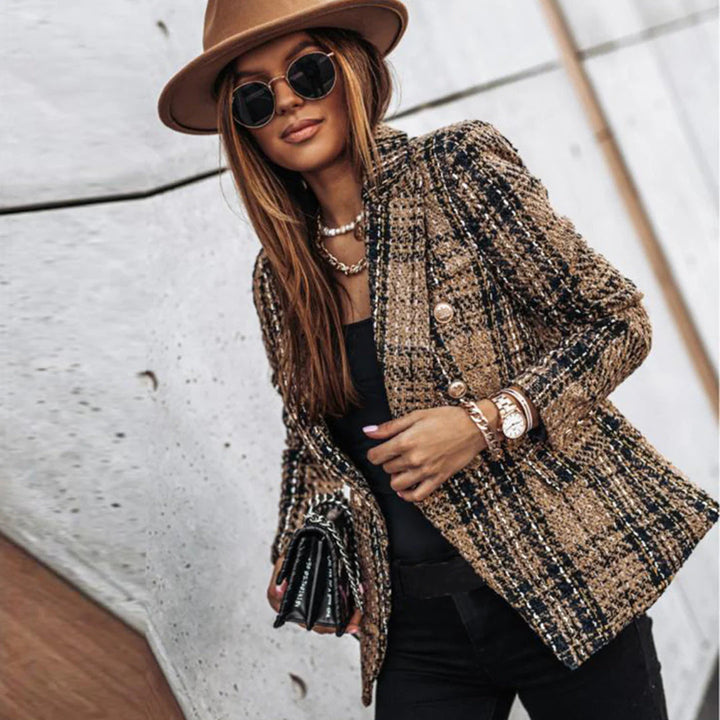 Elegant Mønstrete Kvinners Blazer med Gullknapper